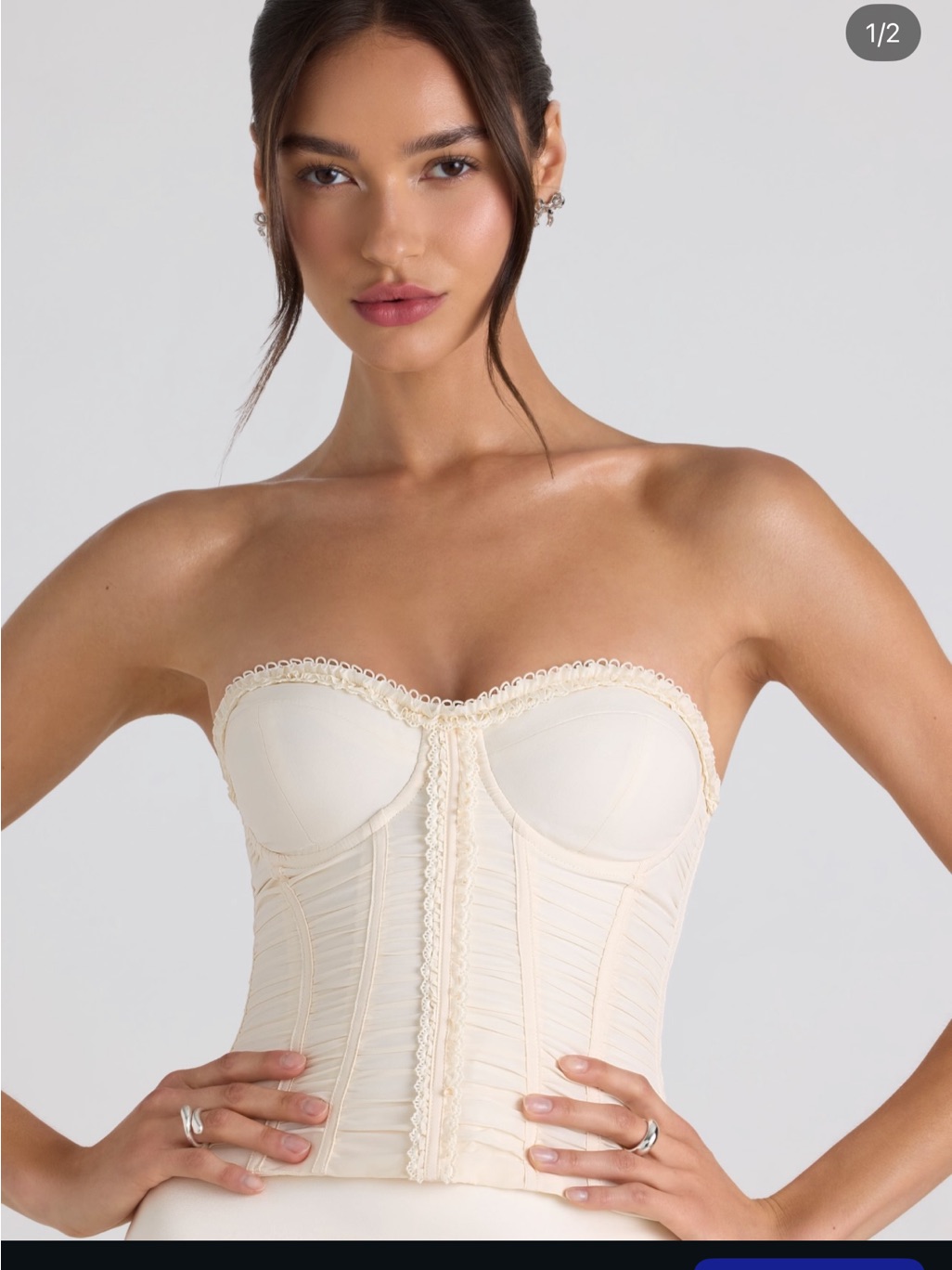 Oh Polly Cream Strapless Corset Bustier In Black